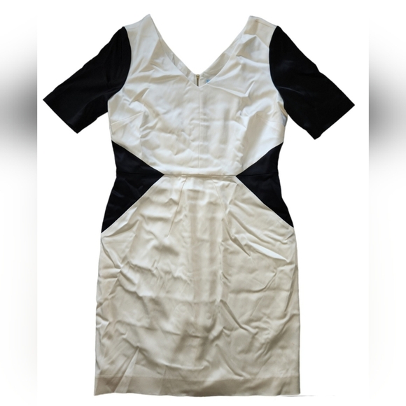 Antonio Melani Dress Black & Ivory Size 12 Color Block Exposed Gold Zipper Satin - Picture 1 of 16